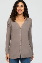 Mocha Waffle Knit Button Down Accent Maternity Top