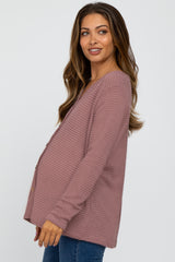 Mauve Waffle Knit Button Down Accent Maternity Top