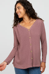 Mauve Waffle Knit Button Down Accent Maternity Top