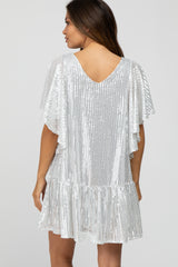 Silver Sequin Ruffle Hem Maternity Dress