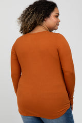 Rust Ribbed Button Front Maternity Plus Top