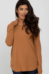 Camel Soft Knit Rounded Hem Top