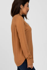 Camel Soft Knit Rounded Hem Top