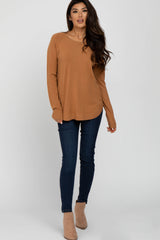 Camel Soft Knit Rounded Hem Top