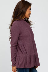 Plum Brushed Tiered Mock Neck Top