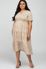 Cream Floral Smocked Tiered Plus Midi Dress