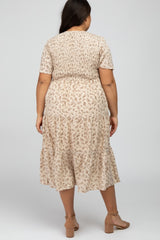 Cream Floral Smocked Tiered Plus Midi Dress