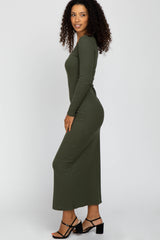 Olive Ribbed Long Sleeve Maxi Dress