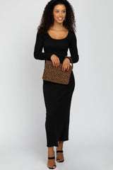 Black Ribbed Long Sleeve Maxi Dress