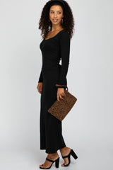 Black Ribbed Long Sleeve Maxi Dress