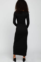 Black Ribbed Long Sleeve Maxi Dress