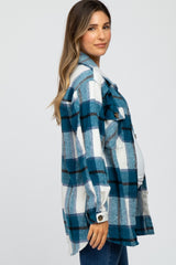 Teal Plaid Brushed Button Down Maternity Over Shirt