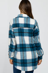 Teal Plaid Brushed Button Down Maternity Over Shirt