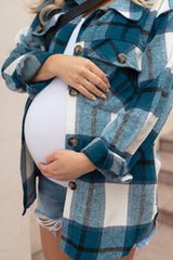 Teal Plaid Brushed Button Down Maternity Over Shirt