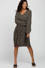 Black Floral Long Sleeve Button Accent Maternity Dress