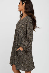 Black Floral Long Sleeve Button Accent Dress