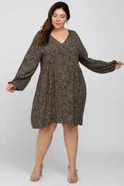 Black Floral Long Sleeve Button Accent Plus Dress