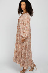 Mauve Paisley Ruffle Hem Maxi Dress