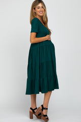 Forest Green Basic Tiered Maternity Midi Dress