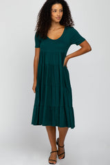 Forest Green Basic Tiered Maternity Midi Dress