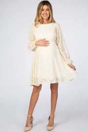 Ivory Chiffon Flocked Floral Petite Maternity Dress