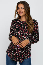 Black Floral Long Sleeve Maternity Top