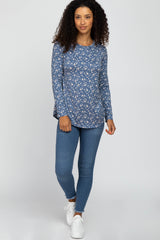 Blue Floral Long Sleeve Top