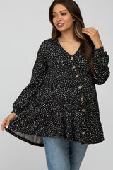 Black Polka Dot Button Down Maternity Tunic