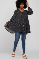 Black Polka Dot Button Down Maternity Tunic