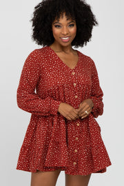 Rust Polka Dot Button Down Mini Dress