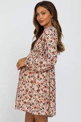 Cream Floral Smocked Babydoll Maternity Dress