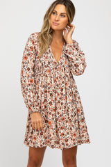 Cream Floral Smocked Babydoll Dress