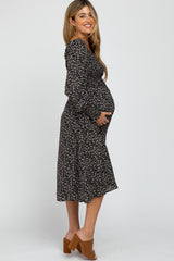 Black Floral Smocked Maternity Midi Dress