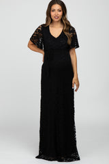 Black Lace Front Tie Maternity Maxi Dress