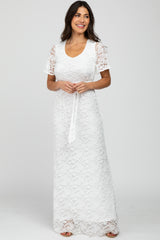 Ivory Lace Front Tie Maternity Maxi Dress