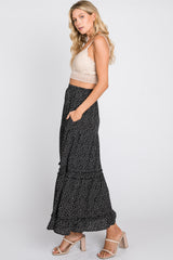 Black Floral Chiffon Ruffle Tiered Maxi Skirt