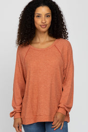 Rust Waffle Knit Long Sleeve Top