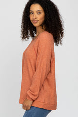 Rust Waffle Knit Long Sleeve Top