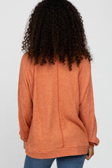 Rust Waffle Knit Long Sleeve Top