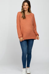 Rust Waffle Knit Long Sleeve Maternity Top