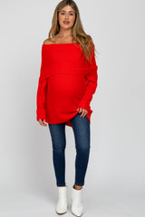 Red Off Shoulder Dolman Sleeve Knit Maternity Top