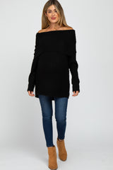 Black Off Shoulder Dolman Sleeve Knit Maternity Top