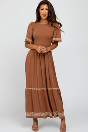 Rust Embroidered Accent Maxi Dress