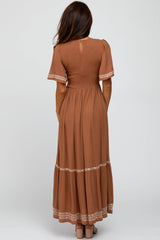 Rust Embroidered Accent Maxi Dress