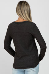 Charcoal Waffle Knit Long Button Sleeve Maternity Top