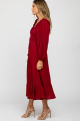 Burgundy Smocked Ruffle Accent Midi Dress