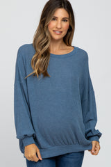 Blue Oversized Long Sleeve Maternity Top