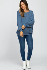 Blue Oversized Long Sleeve Maternity Top