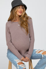 Mocha Waffle Knit Long Sleeve Maternity Top