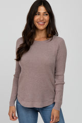 Mocha Waffle Knit Long Sleeve Maternity Top